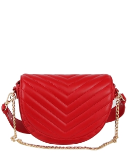 Chevron Quilted Flap Saddle Crossbody Bag LHU483 RED